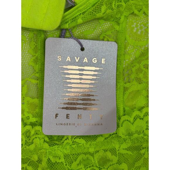 NWT Savage X Fenty Neon Green Floral Lace Teddie Lingerie Coquette Size Small - Picture 7 of 8